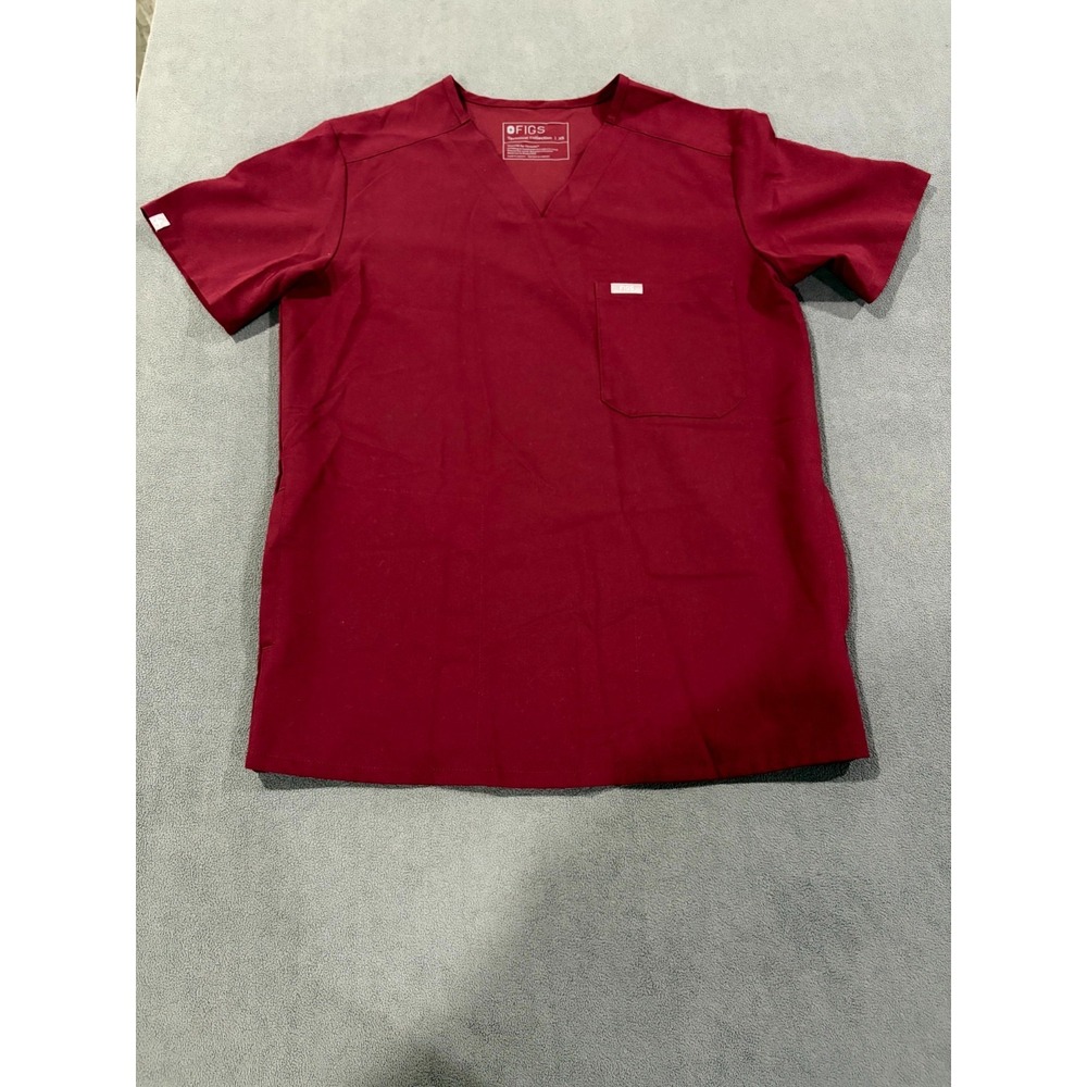 FIGS Technical Collection Pockets Scrub‎ Top Mens XS Maroon Stretch Pullover